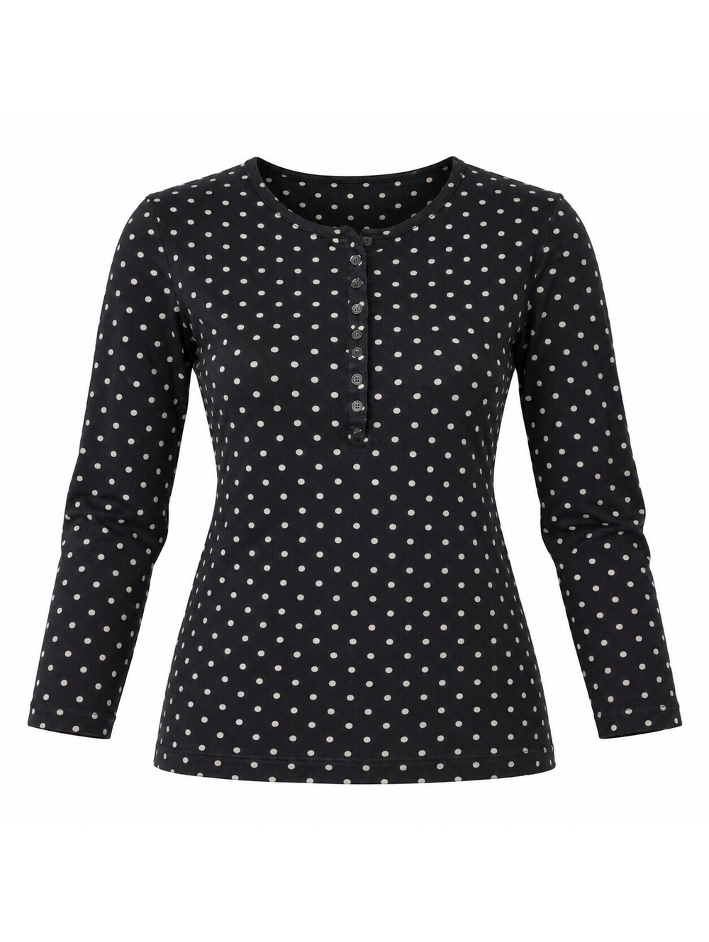 Lauren Ralph Lauren Women's Navy Blue Polka Dot Long Sleeve Henley Shirt Sz M